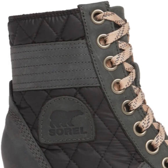 New! Sorel Lexie Wedge Lace Up Waterproof Leather Boot - Dark Slate/Camp - Picture 13 of 14